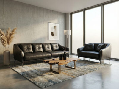 Stilinga odinė sofa ir fotelis California