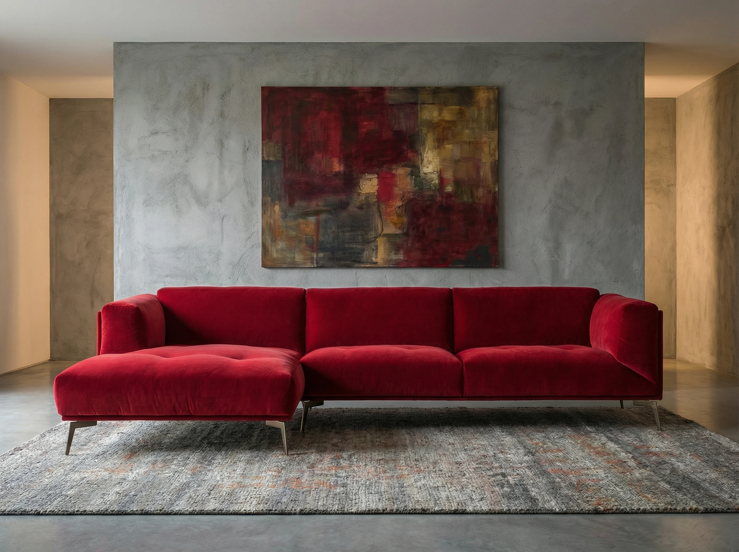 Divine prabangi raudona sofa su aksominiu audiniu
