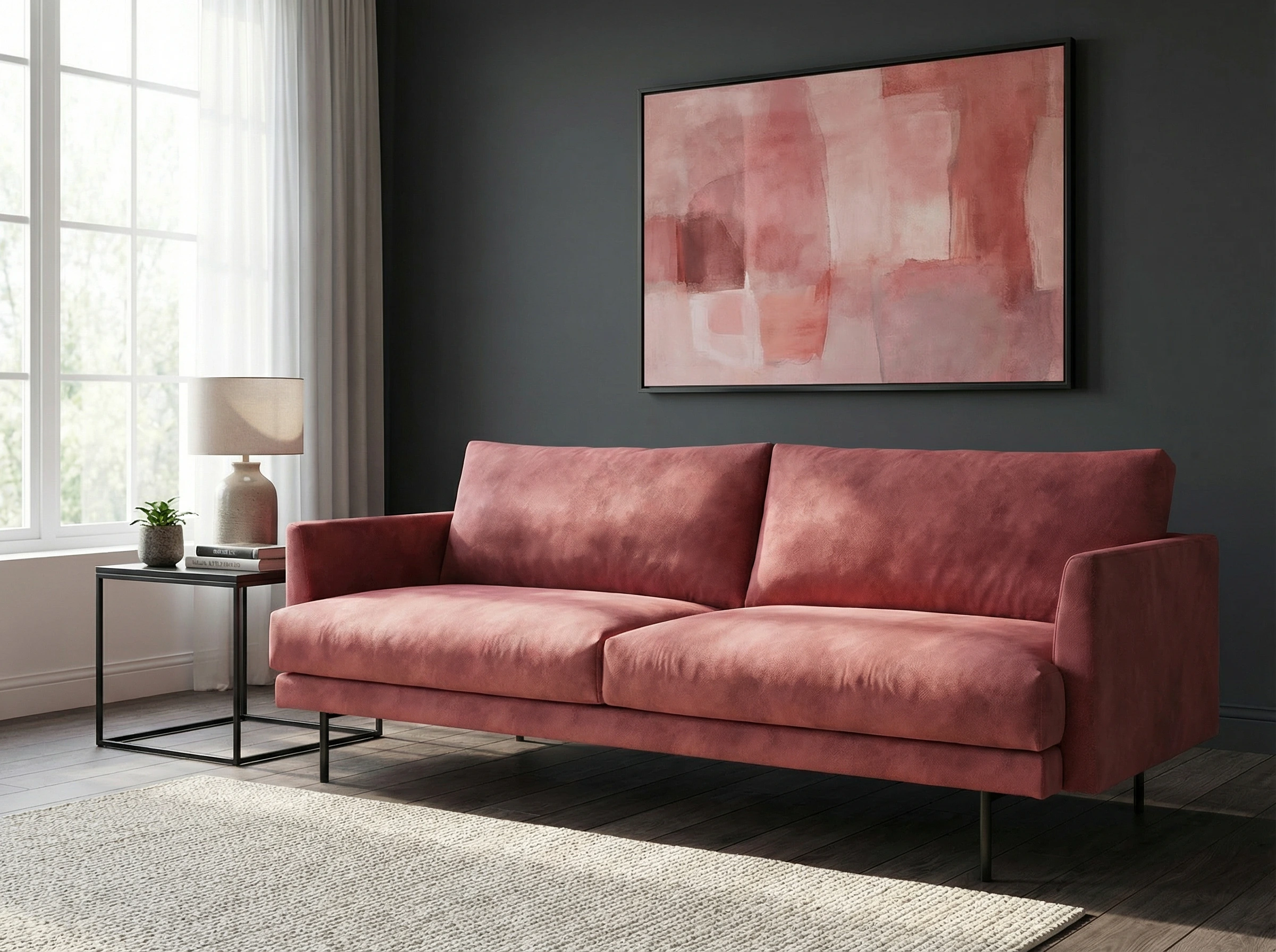 Sofa su gražiu rožiniu audiniu Bogart