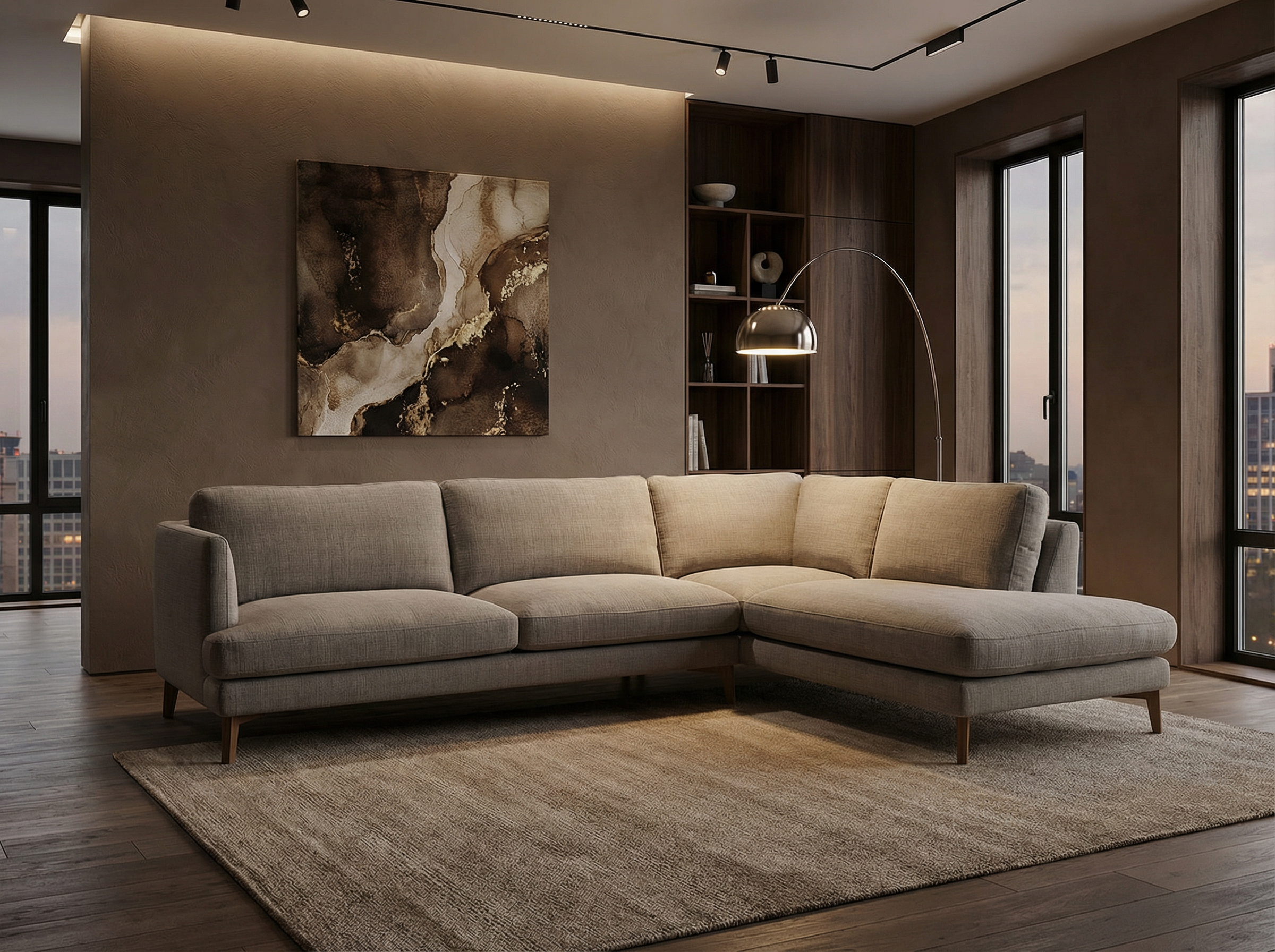 Clara rusvos spalvos skandinaviško stiliaus minkštas kampas