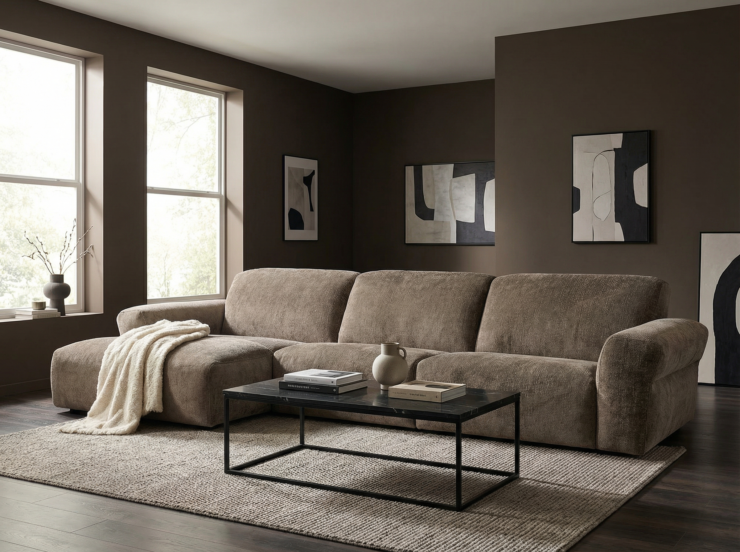 Minkštas kampas Bradley rusvos spalvos