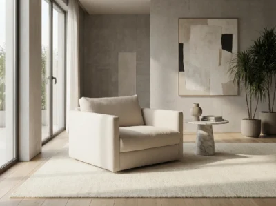 Basel fotelis su šviesiu audiniu