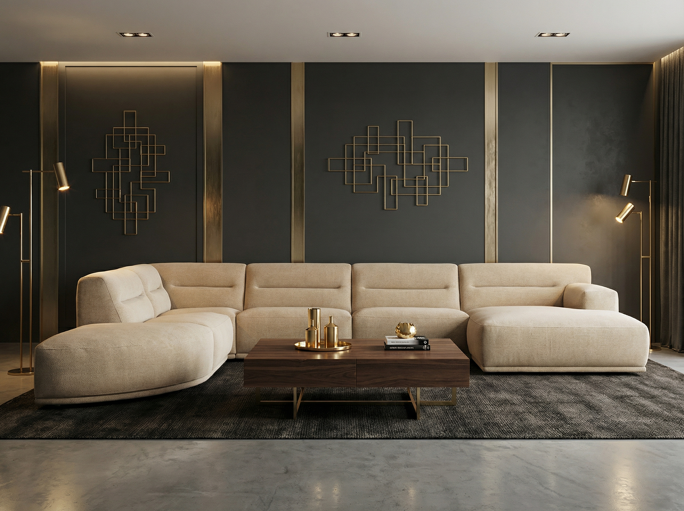 Carmel U formos patogus minkštasd kampas su šviesiu audiniu