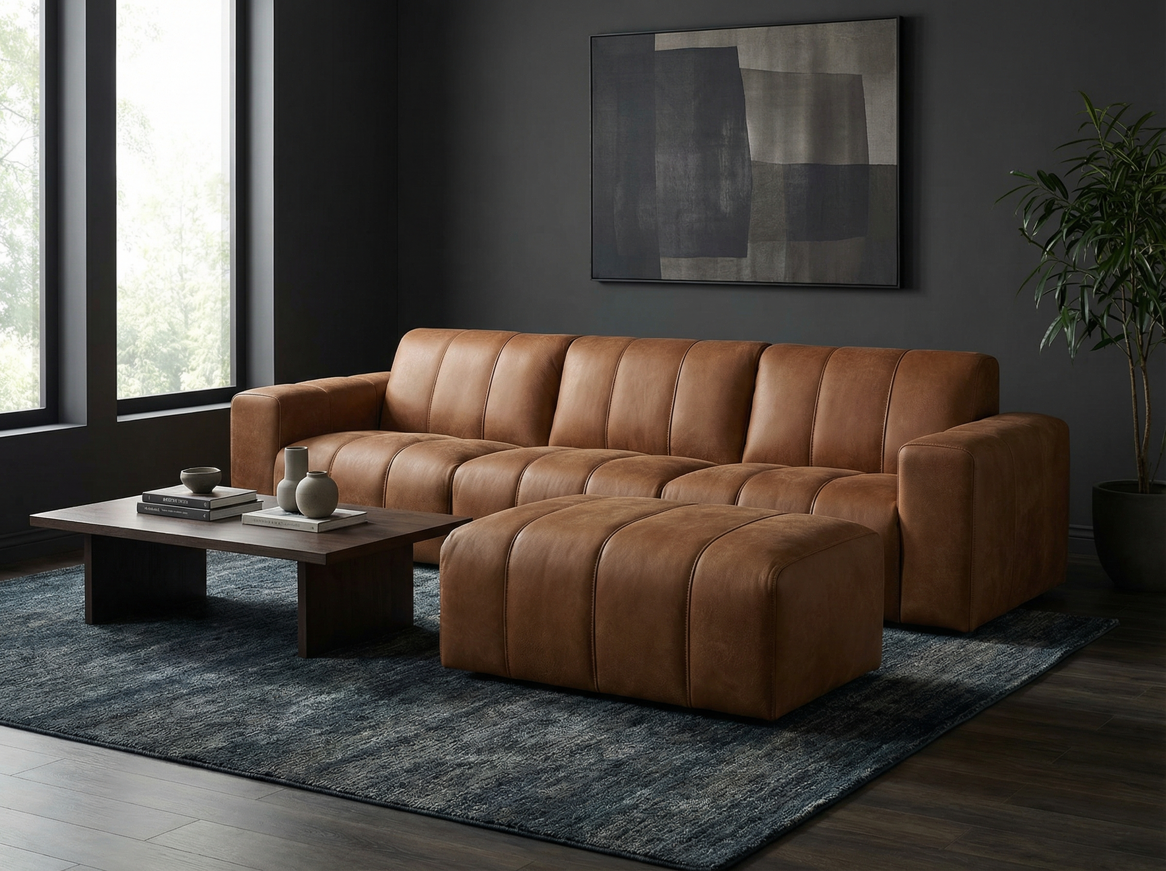 Baxter sofa ir pufas su natūralia oda