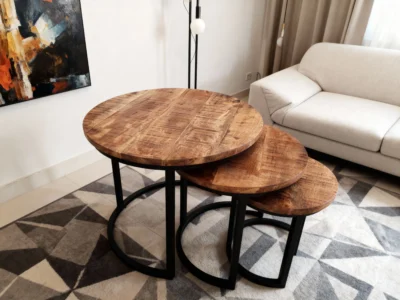 Carmen set of 3 mango medienos staliukų komplektas