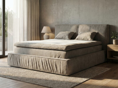 Miegamojo lova Dream su rusu audiniu, su čiužiniu, patalynės dėžė ir grotelės