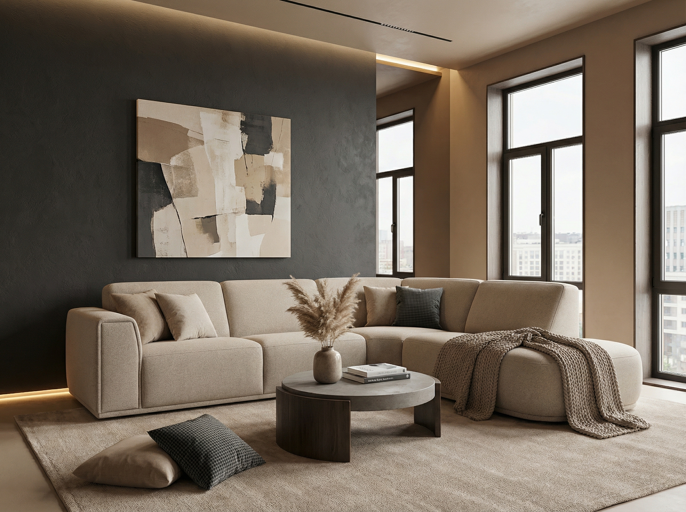 Rover modernus minkštas kampas su šviesiu audiniu