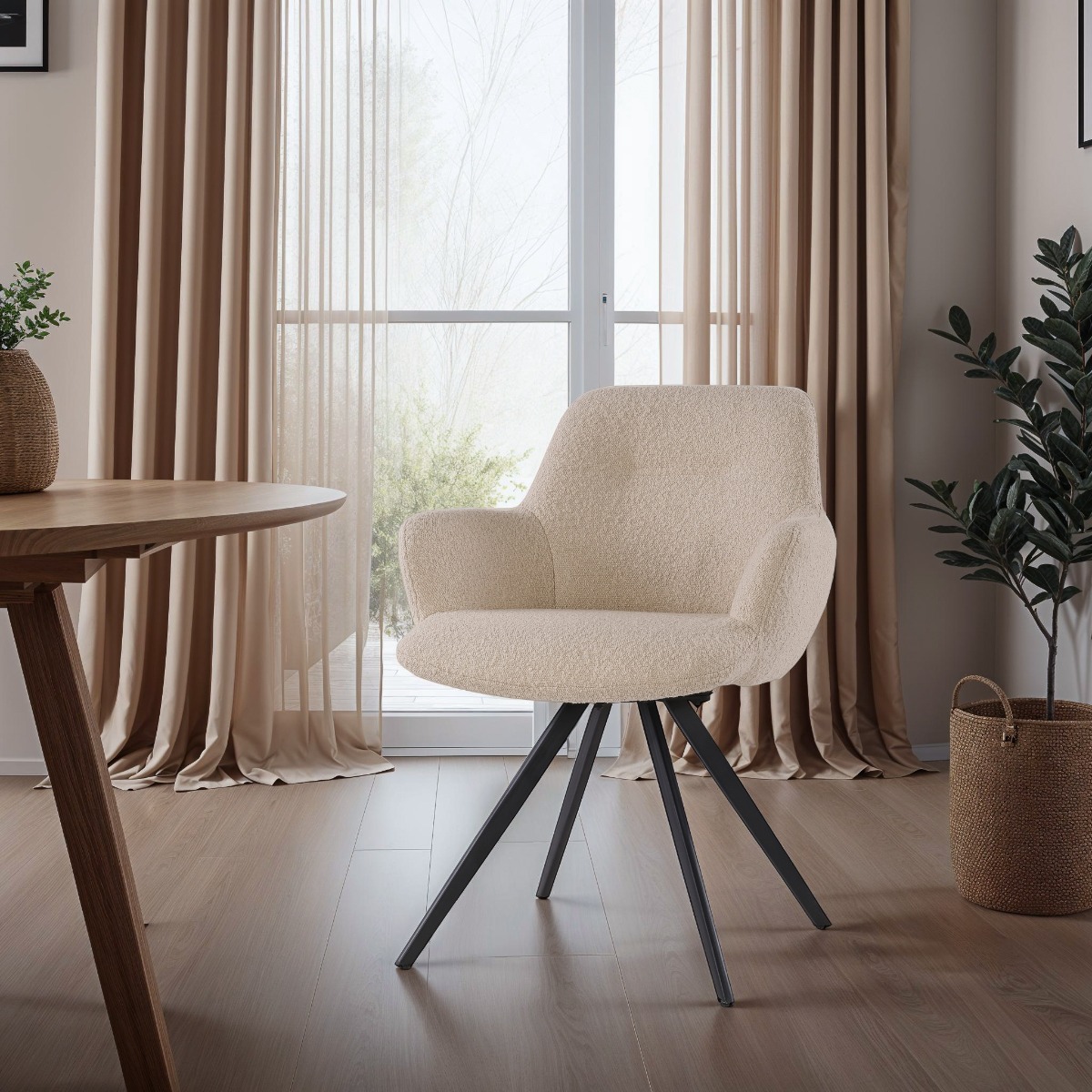 Kėdė Doreen Bouclė Beige su sukimosi funkcija