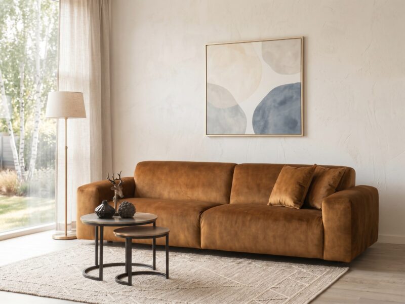 BEAUMONT sofa – Dylan 28 Cognac audinys, interjeras