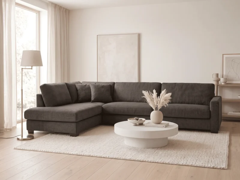 LOUNGE minkštas kampas – Seven 124 Shitake audinys, interjeras
