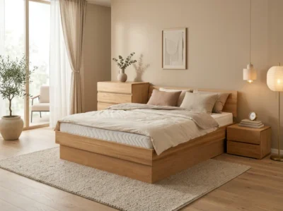 lova GILĖ su patalynės dėže iš ąžuolo masyvo