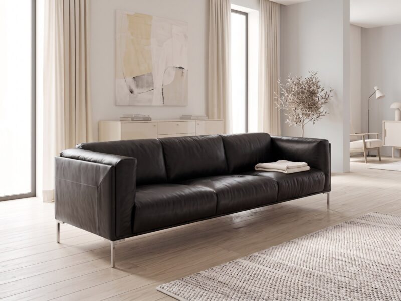 BERN odinė sofa – Africa Superblack oda, interjeras