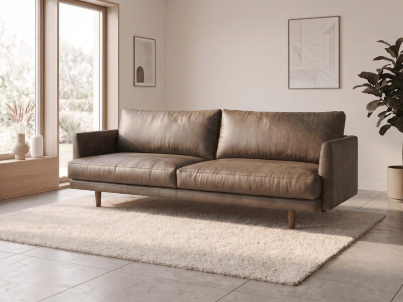 BOGART odinė sofa – Africa Tin oda, interjeras