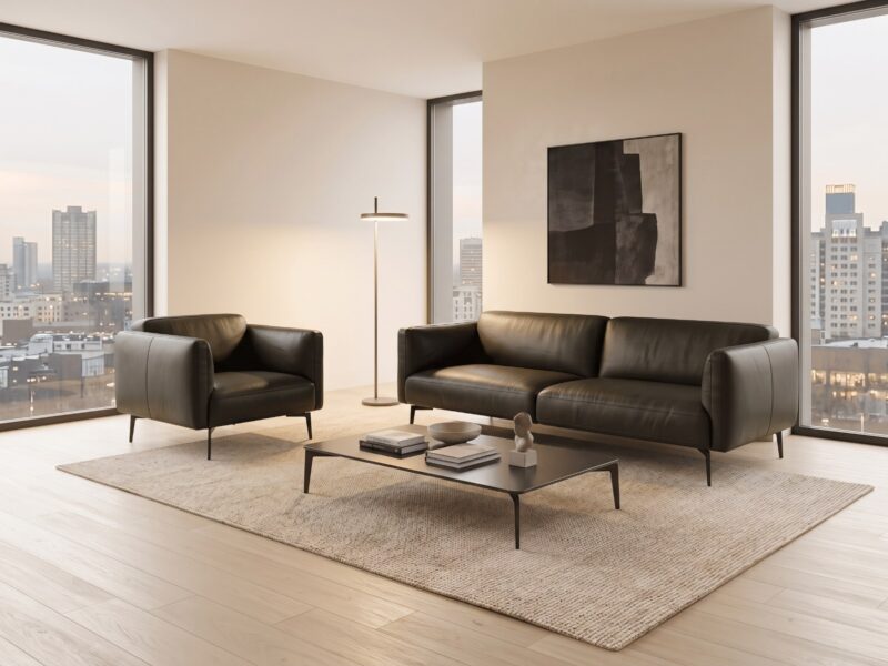 BROOKS odinė sofa – Africa Darkgreen oda, interjeras