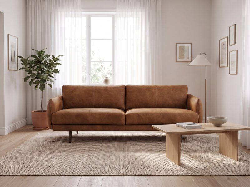 GROOVY odinė sofa – Foggia Cognac oda, interjeras