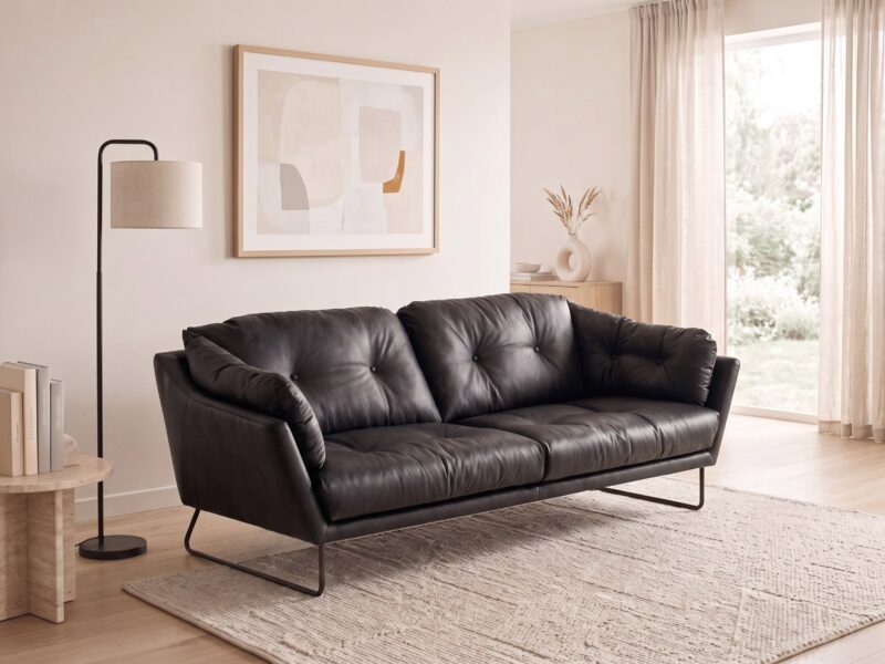 MONTREAL odinė sofa – Africa Superblack oda, interjeras
