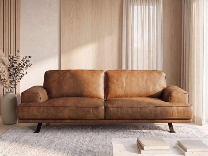 NEWPORT odinė sofa – Foggia Cognac oda, interjeras
