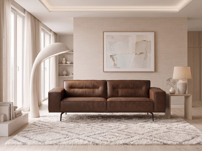 STRATOS odinė sofa – Africa Tabac oda, interjeras
