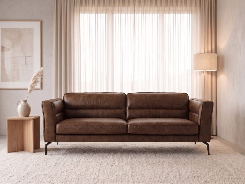WASHINGTON odinė sofa – Africa Tabac oda, interjeras