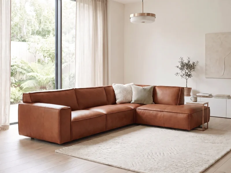 WHISPER odinis minkštas kampas – Africa Walnut oda, interjeras
